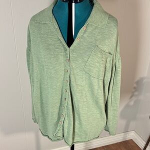 Free People Beach Green Button-Up Cardigan/Blouse